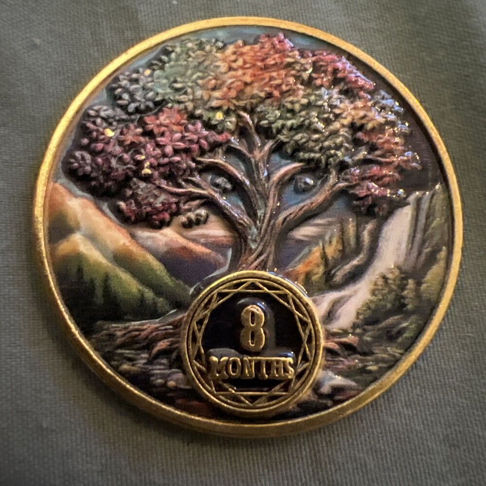 8 Months Tree AA NA Sobriety Coin Recovery Chip Sober Anniversary Token